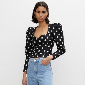 ROHE NWT FIONA PUFF SLEEVE STOP POLKA DOT NOIR SIZE 2